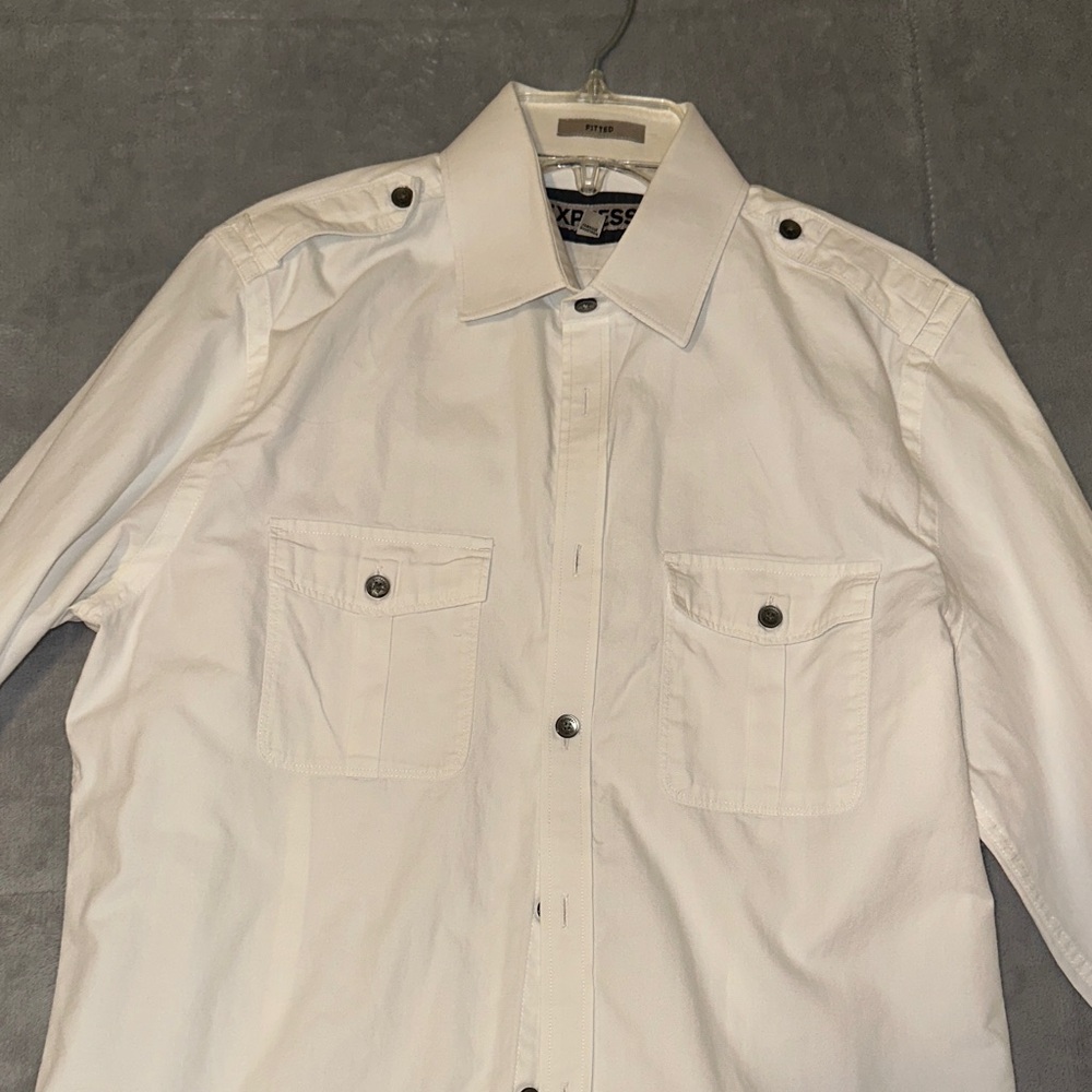 Express Classic White Shirt with Button Accents